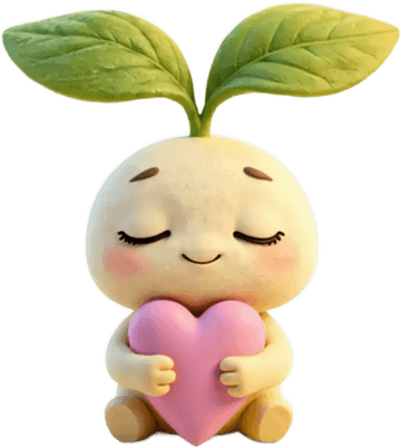 Brotecito con los ojos cerrados abrazando un corazón rosado